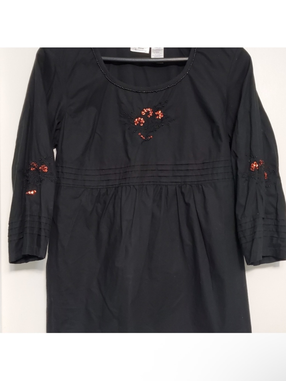 Maternity Announcements Black Cotton Embellished Sequins Floral Tunic Top S